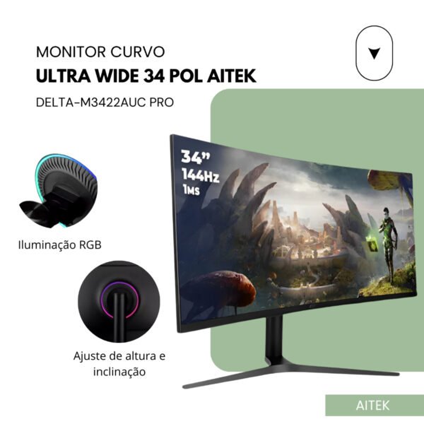 Monitor Curvo Ultra Wide 34'' Aitek DELTA Imersão, Produtividade e Fluidez - Imagem 5