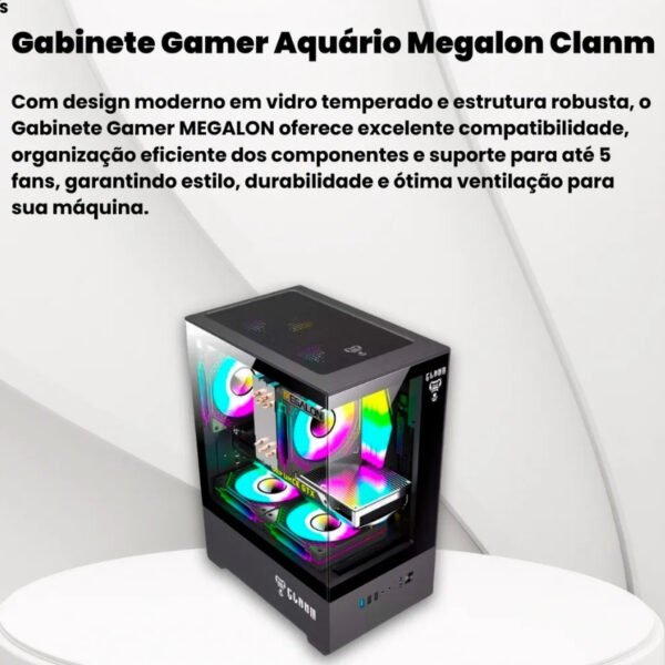 Gabinete Gamer Aquario PC Vidro Mini ATX ITX Premium Capacidade para até 5 ventoinhas de 120mm - Imagem 5