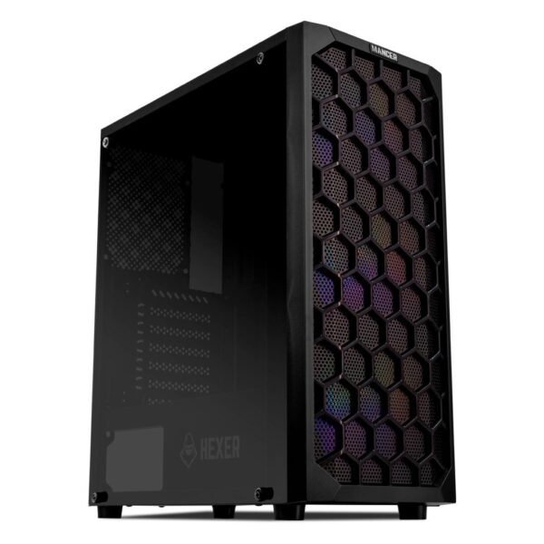 Gabinete Gamer Mancer Hexer, Rainbow, Mid-Tower, Lateral de Vidro, Com 3 Fans, Preto, MCR-HEX-RB01 - Imagem 2