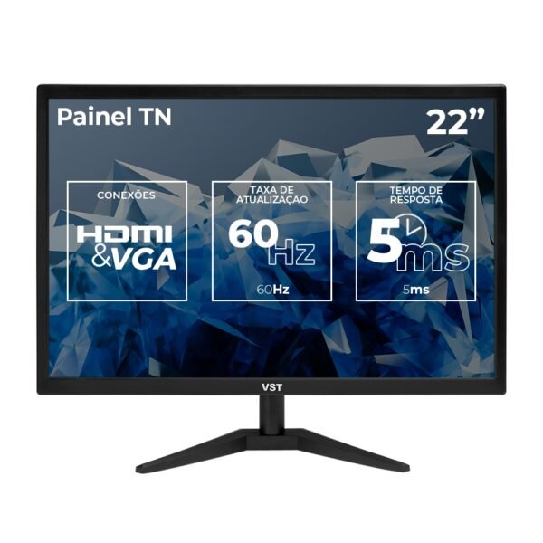 Monitor VST 22, 22 Pol, FHD, 5ms, 60Hz, HDMI/VGA, VST-VST22-BL01 - Imagem 2