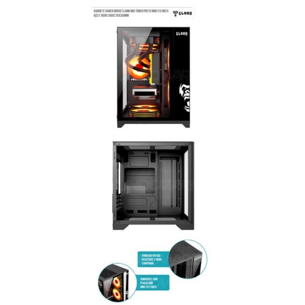 GABINETE GAMER NIGHT PRETO GRODD | LATERAL DE VIDRO - AQUÁRIO - CLANM - Imagem 4