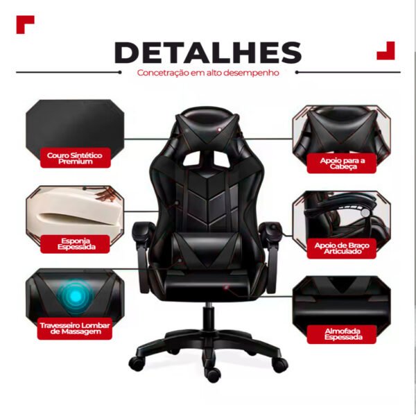 Cadeira Gamer Escritório Confortável Reclinável OT-OC1A Ômega - Imagem 4