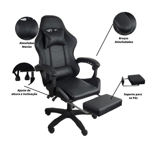 Cadeira Escritório Gamer Ergonômica Reclinável Confortável Com Rodinha E Apoio Para Os Pés - Imagem 2