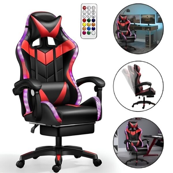 Cadeira Gamer Reclinável Ergonômica com Luz Led Rgb para Escritório e Jogos - Imagem 2