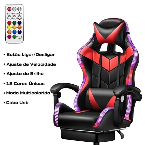 Cadeira Gamer Reclinável Ergonômica com Luz Led Rgb para Escritório e Jogos - Imagem 4