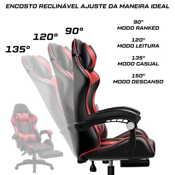 Cadeira Gamer Reclinável Ergonômica com Luz Led Rgb para Escritório e Jogos - Imagem 5