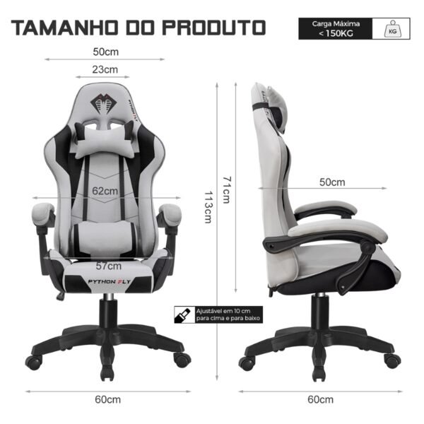 Cadeira Gamer Profissional Ergonômica 150kg - Reclinável com Apoio Lombar - Imagem 4