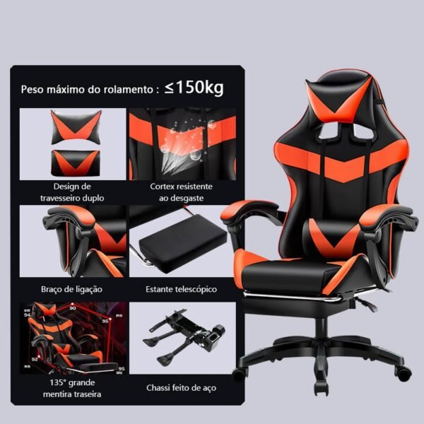 Cadeira Gamer Ergonômica Reclinável com Rodinhas e Apoio p/ Pés - Confortável -F19 - Imagem 3