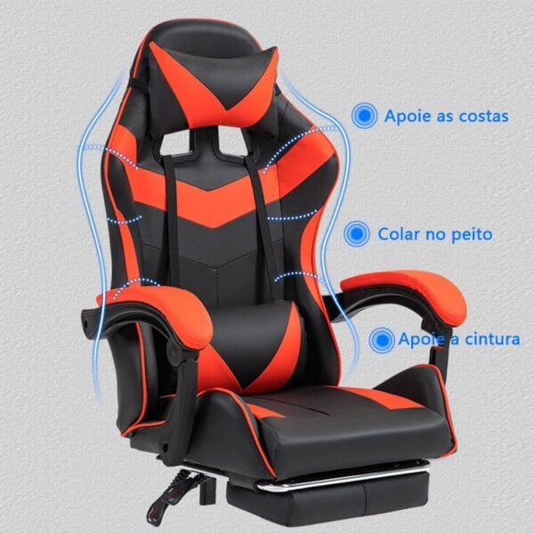 Cadeira Gamer Ergonômica Reclinável com Rodinhas e Apoio p/ Pés - Confortável -F19 - Imagem 4