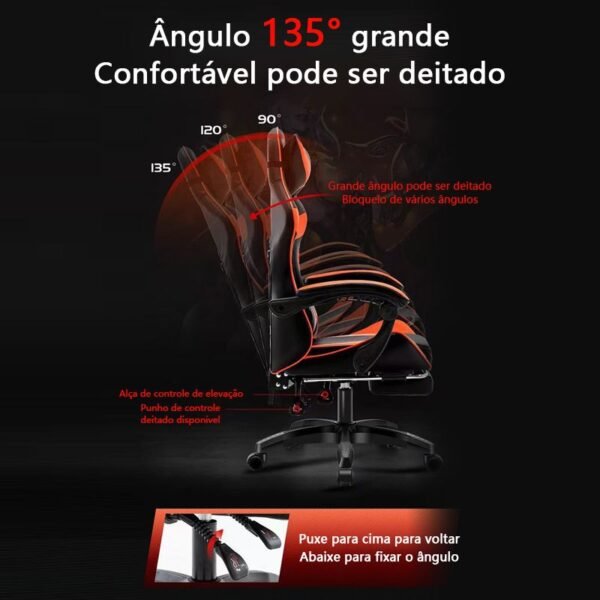 Cadeira Gamer Ergonômica Reclinável com Rodinhas e Apoio p/ Pés - Confortável -F19 - Imagem 5